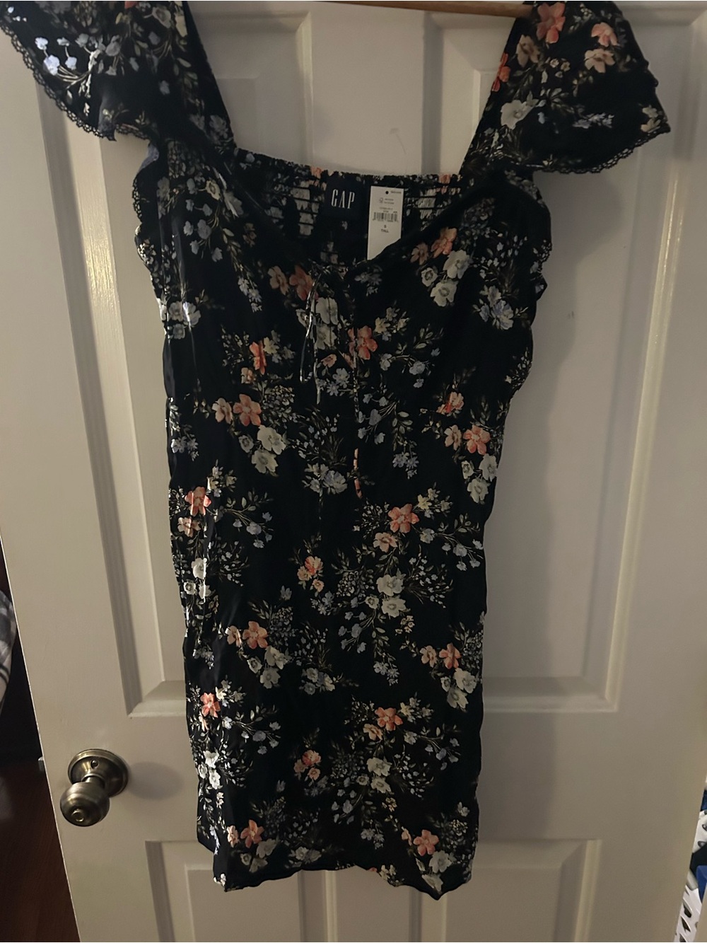 GAP Black Floral Flutter-Sleeve Mini Dress